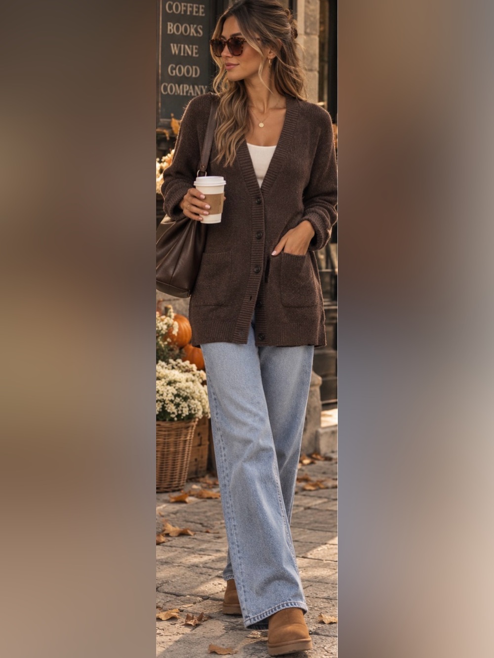 Madewell Asherton Waffle Cardigan Sweater knit wool longline Bark Brown XS NC732